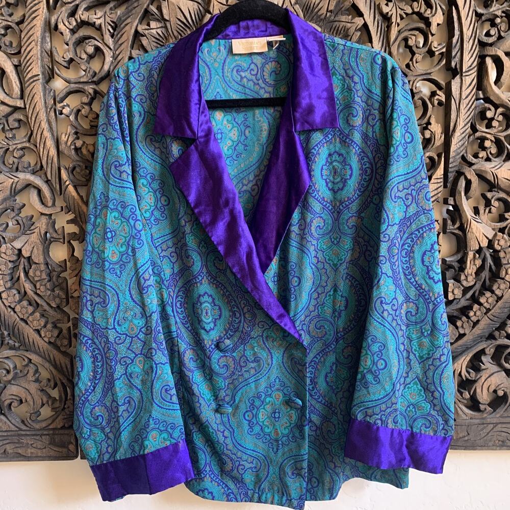 VTG Victoria’s Secret Pajama Top Gold Label Large Double Breasted Button 1990’s